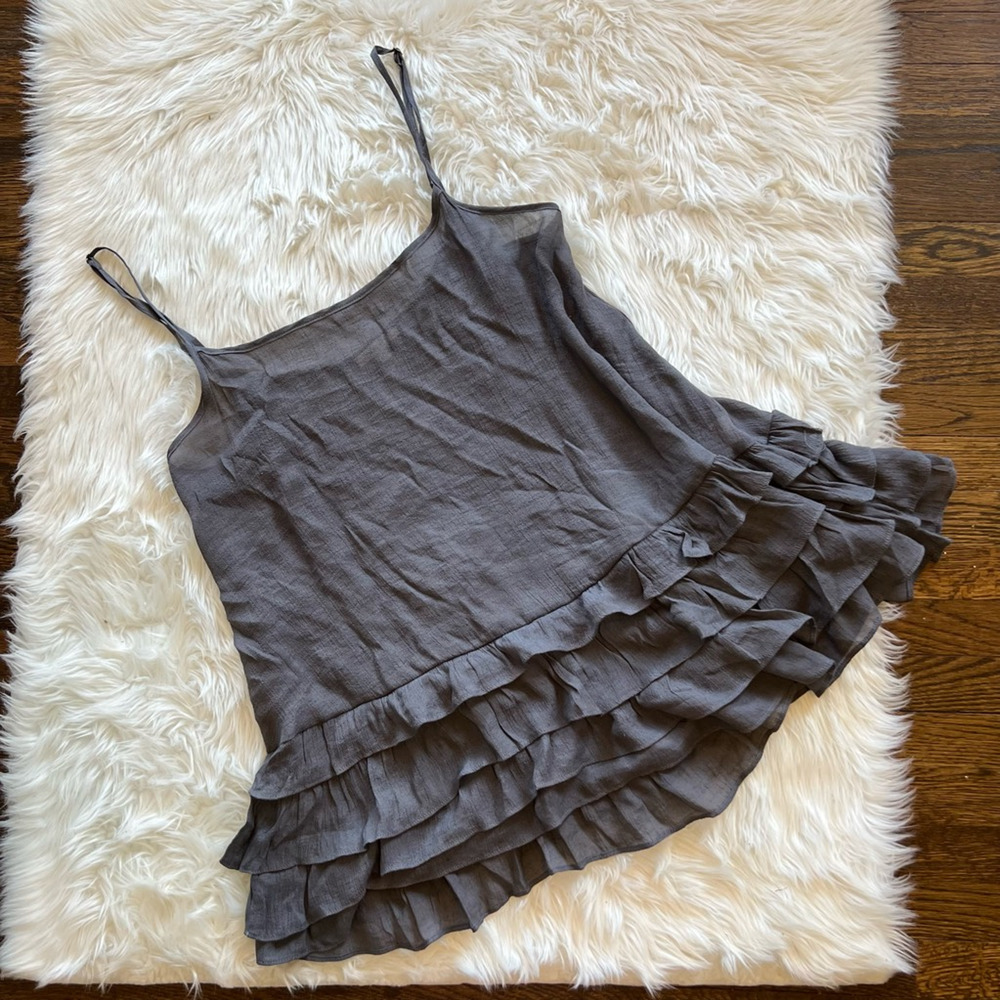 Easel Womens Camisole Cami Top Gray Textured Spaghetti Strap Scoop Ruffles M